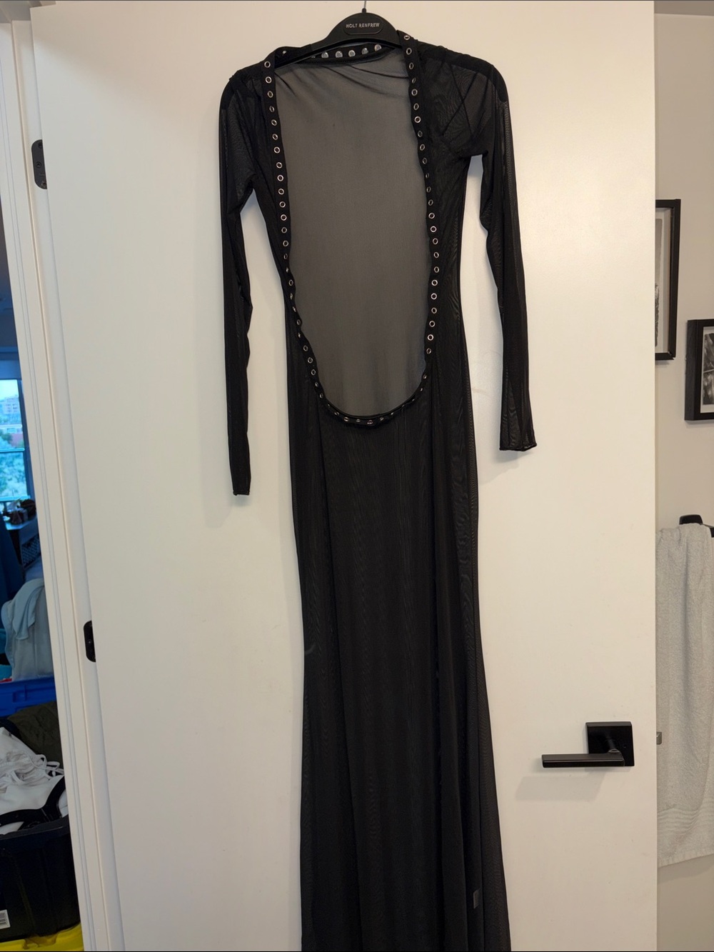 Black Sheer Long Sleeve Maxi Dress with Eyelet Trim